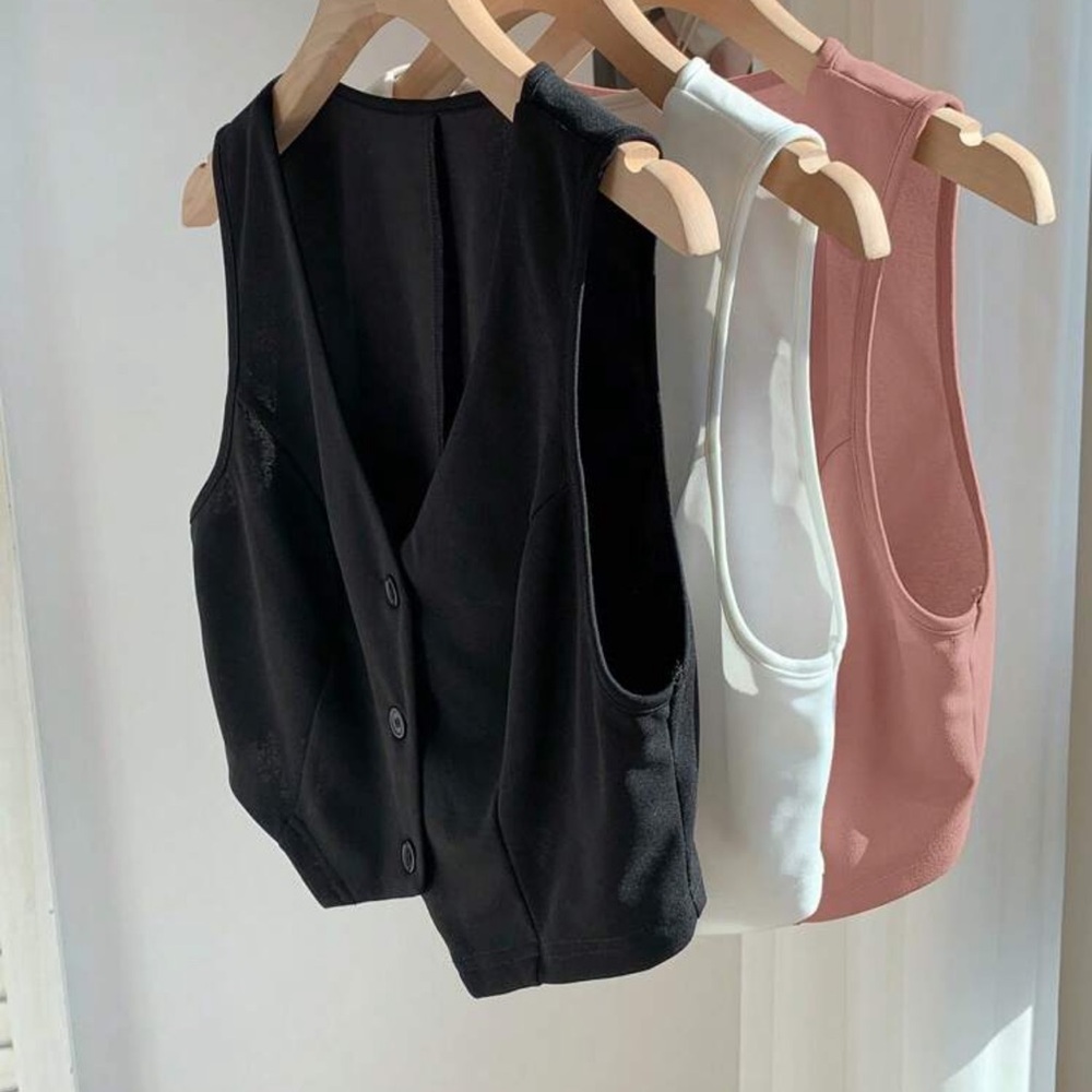 Elegant Women's Buttoned Tank Tops - Black, White, Pink